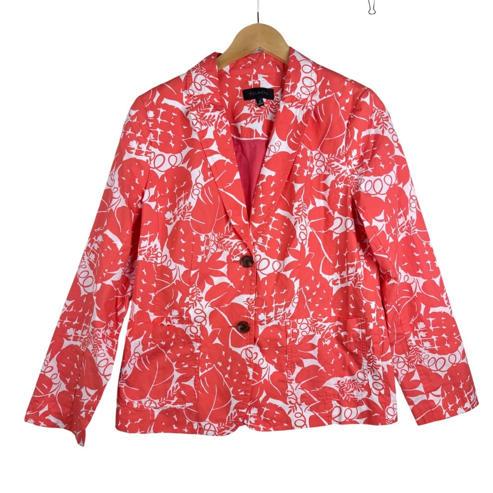 Talbots Women's Casual Cotton Blazer Tropical Pineapple Size‎ 12 Coral Pink